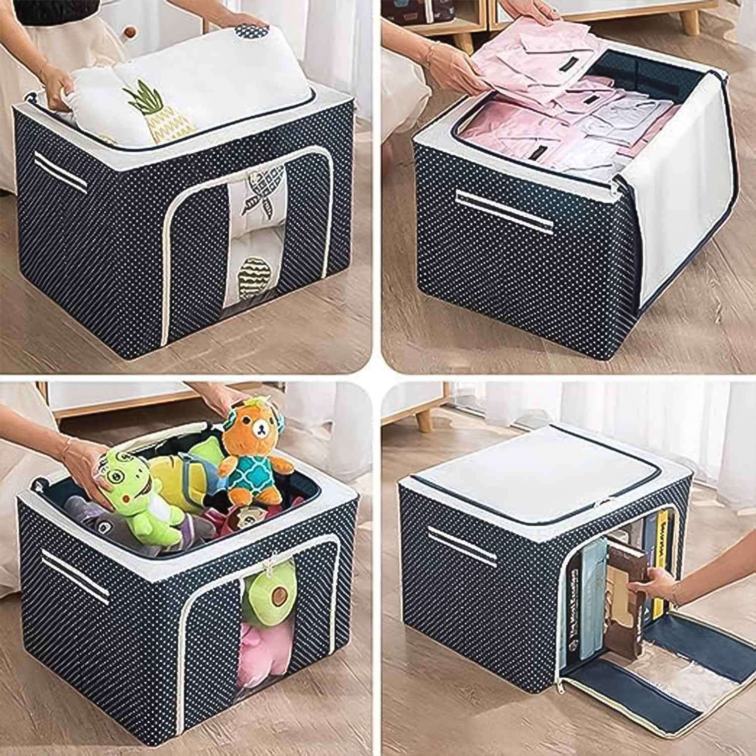Foldable Steel-Frame Clothes Storage Box – Dust-Proof Organizer