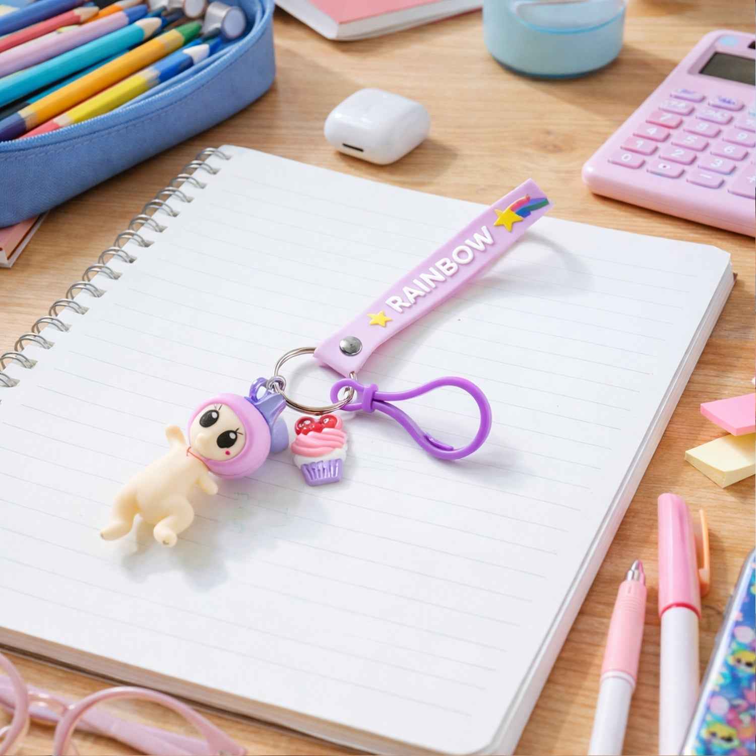 Doll Cupcake Keychain – Colorful Rainbow Strap Accessory