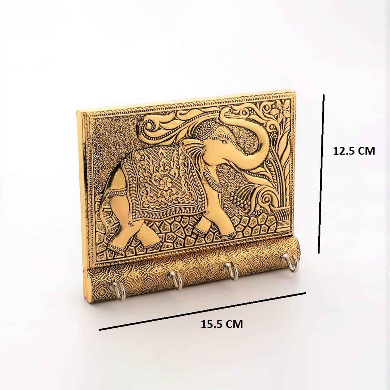 Angled view highlighting the intricate details of the wall-mounted wooden elephant key holder.
