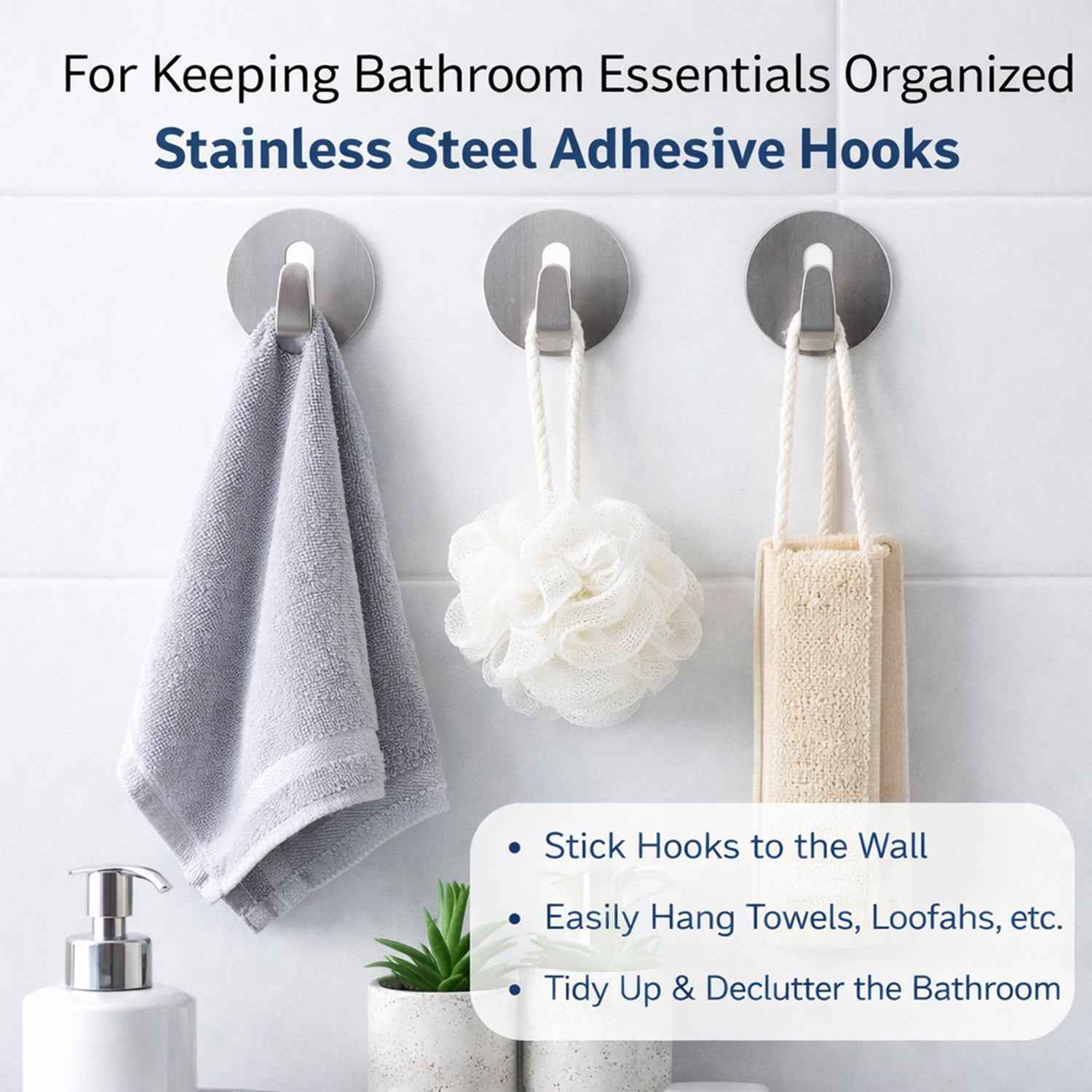 Stainless Steel Hooks – Waterproof Self-Adhesive | GlimmerHome
