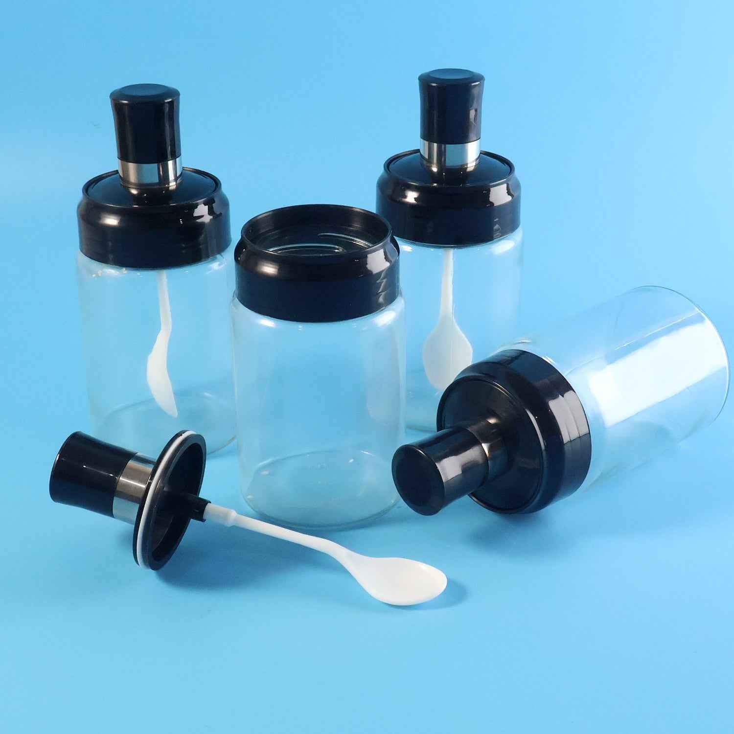 Transparent Spice Jar Set with Spoon – Airtight 4-Pc Container