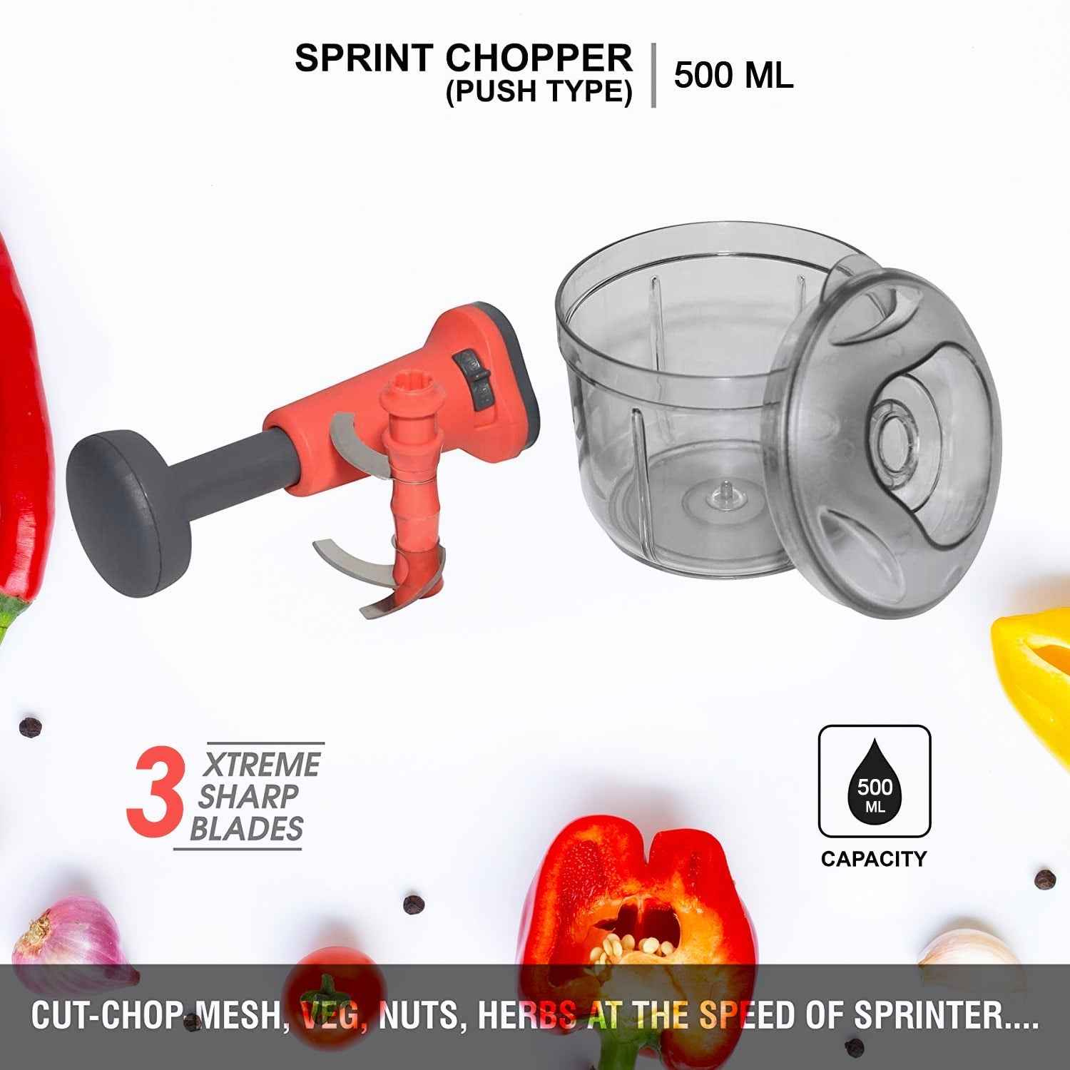 Hand Press Chopper – 3 Blades, Matte Finish for Kitchen | Quickslice