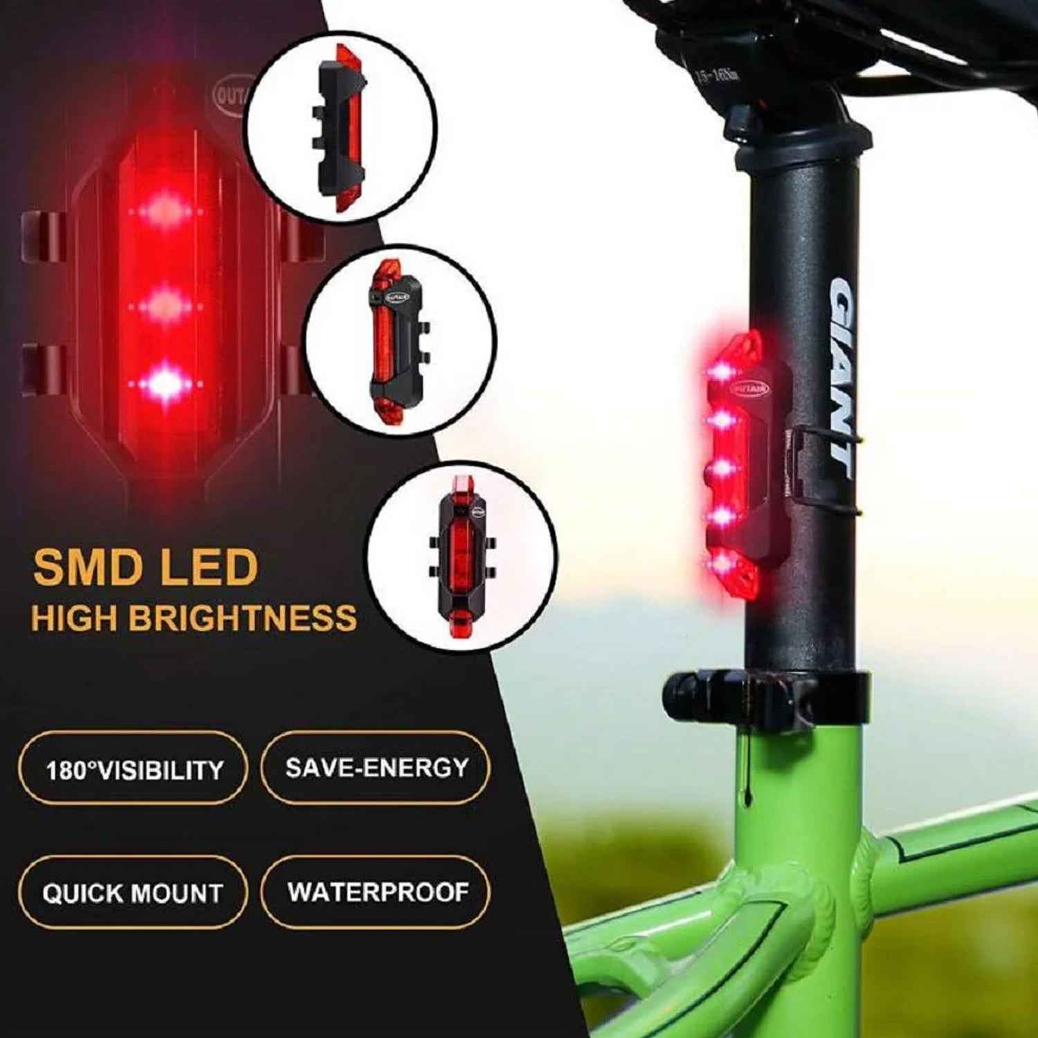 Bicycle LED Tail Light – USB Rechargeable High Visibility Safety Light