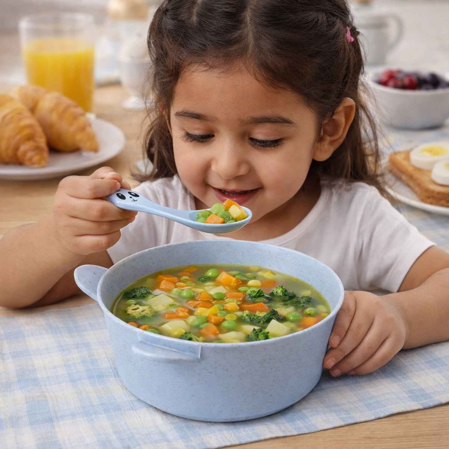 Wheat Straw Kids Soup Bowl with Matching Spoon – Eco-Friendly & Unbreakable