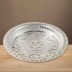 Silver Finish Plastic Pooja Thali – Lightweight & Durable