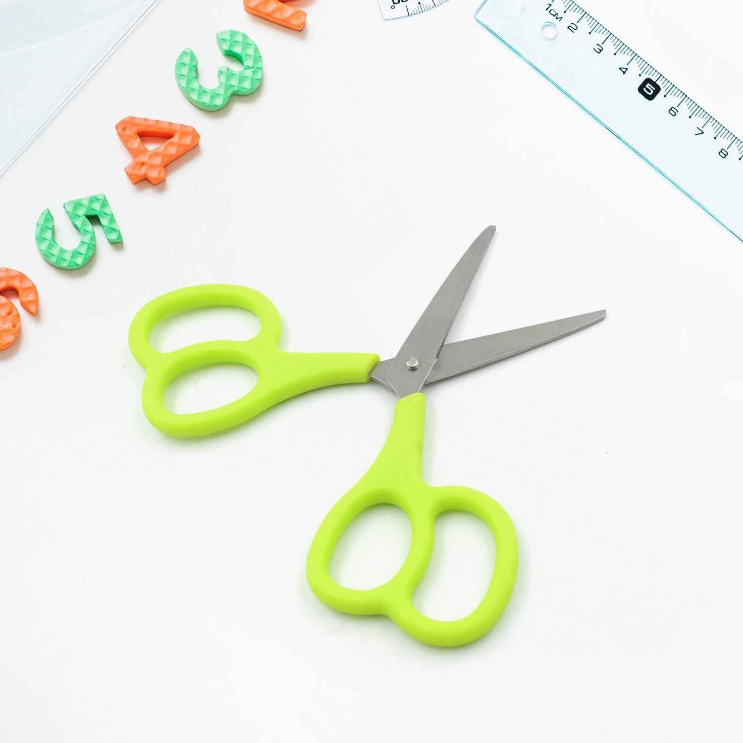 View of the stainless steel double grip scissors for crafting.