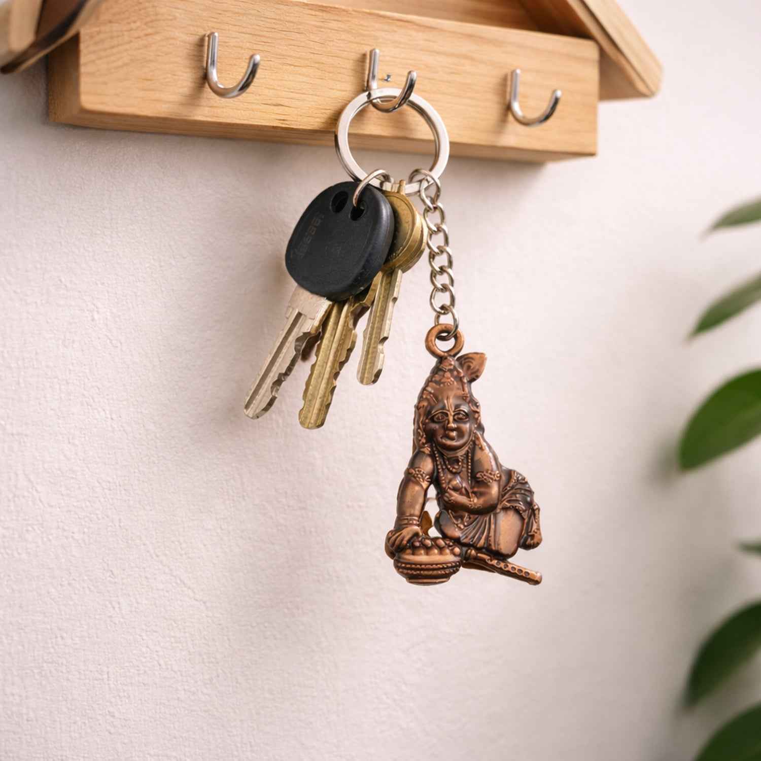 Bal Krishna Makhan Chor Keychain – Premium Antique Gold Finish