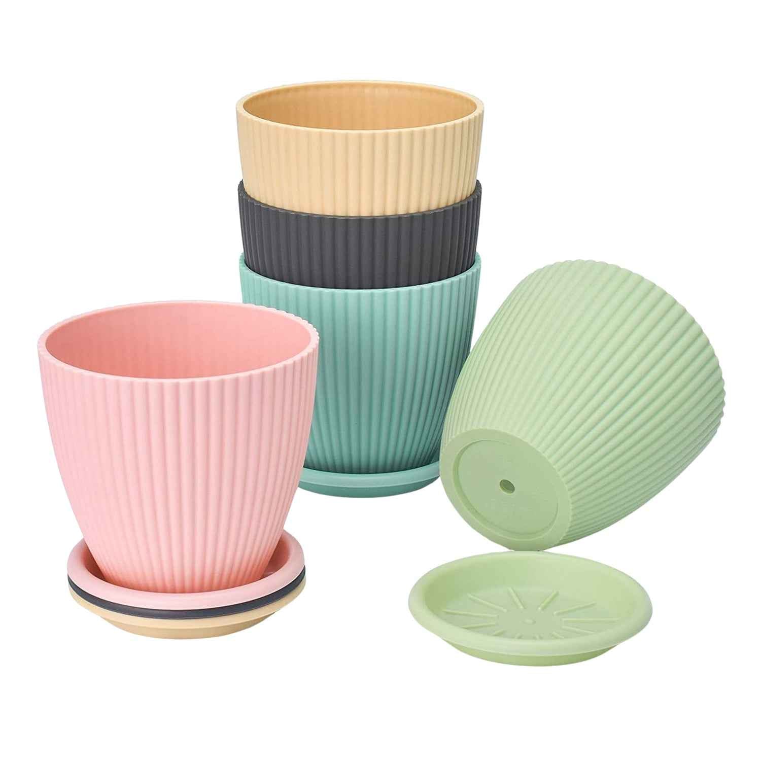 Plastic Flower Pot Set – 5 Durable Planters with Trays | Indo Glow