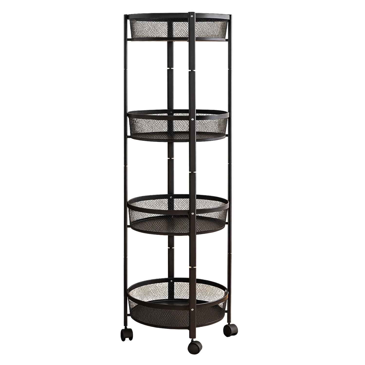 4-Layer Round Metal Mesh Storage Trolley with Wheels