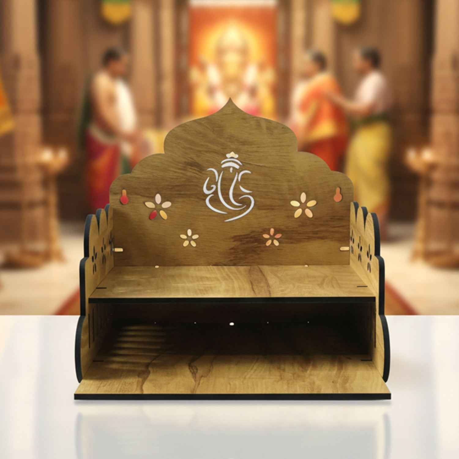 Wooden Home Mandir – Temple Style Pooja Stand with Lord Ganesha