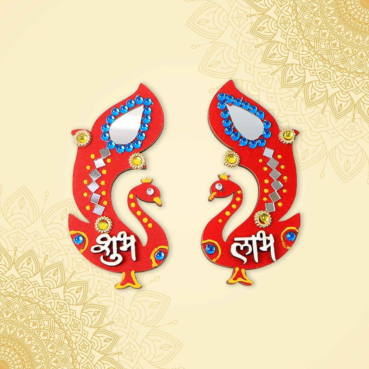 Shubh Labh Wall Hanging – Traditional Peacock Wooden Décor Set
