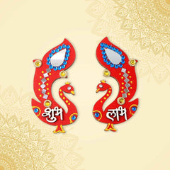 Shubh Labh Wall Hanging – Traditional Peacock Wooden Décor Set