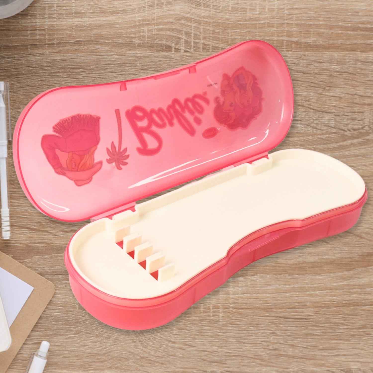 Pencil box for children with cartoon bear print and removable inner tray
