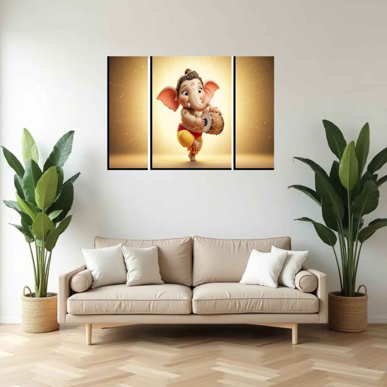 Ganesha Religious Wall Art Ð Vibrant 3 Panel MDF Frame