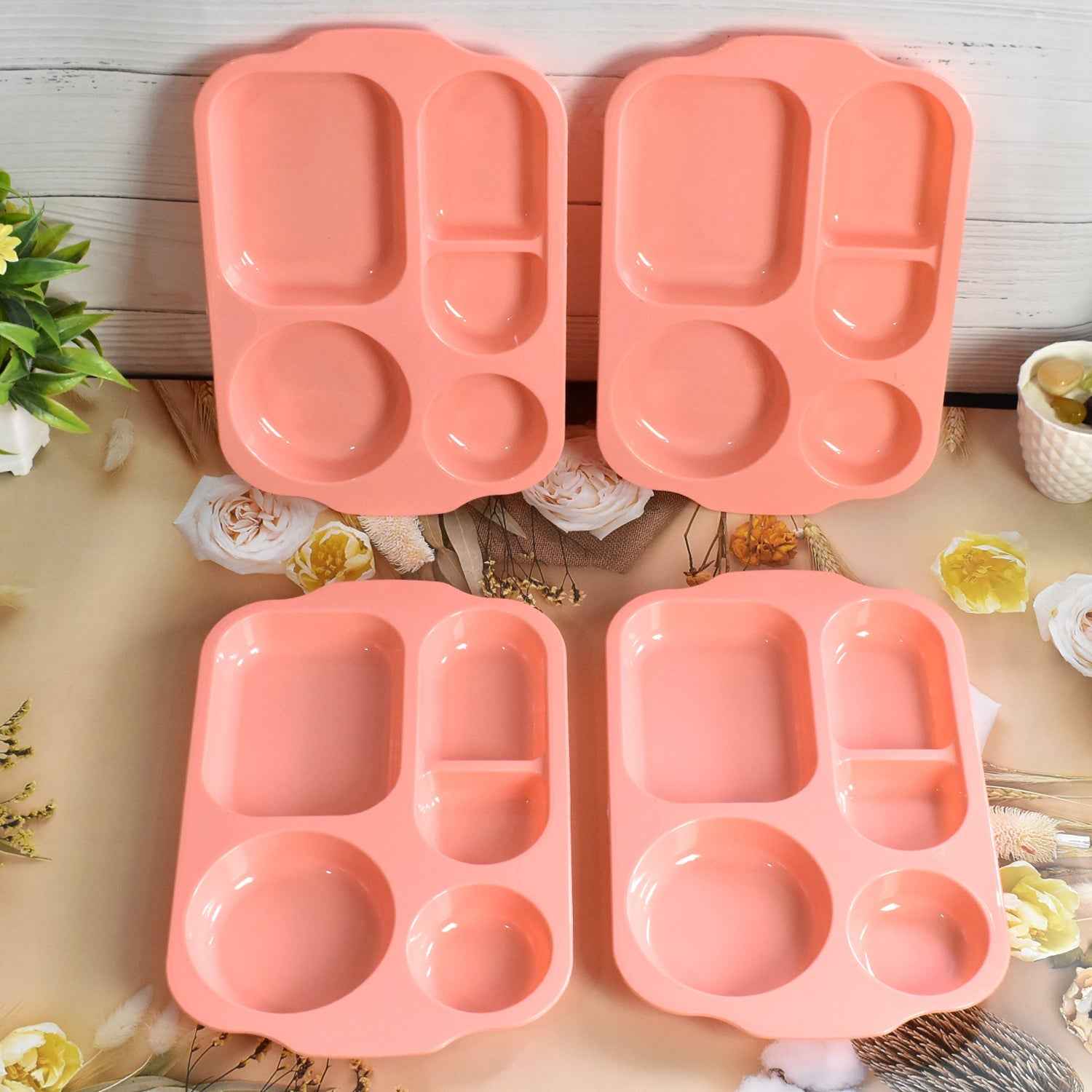 5-Compartment Food Plates – Unbreakable & Multicolor Set | Jiaqi