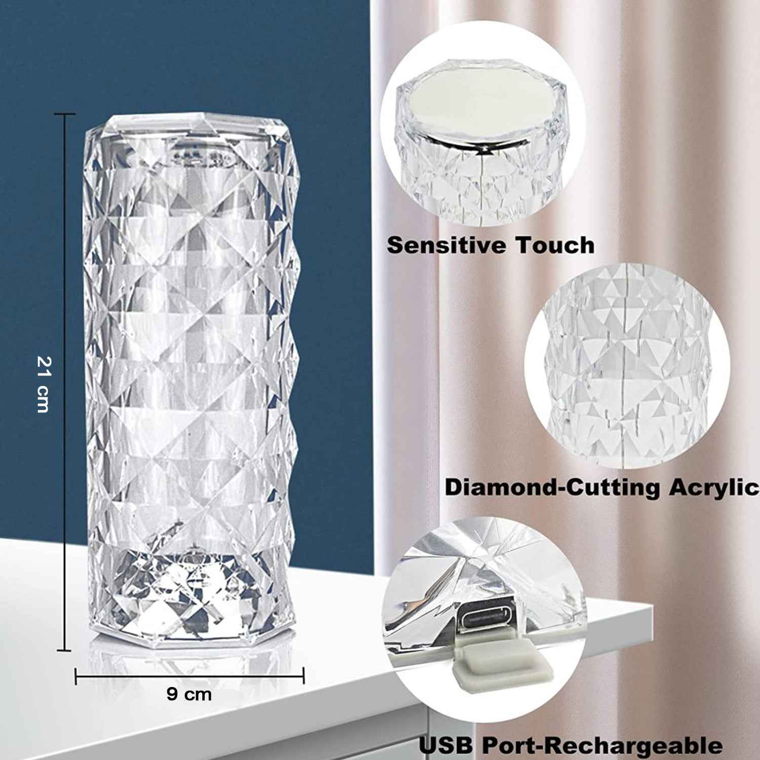 Crystal Touch Lamp – 16-Color Rose Diamond LED Table Light | Styleva