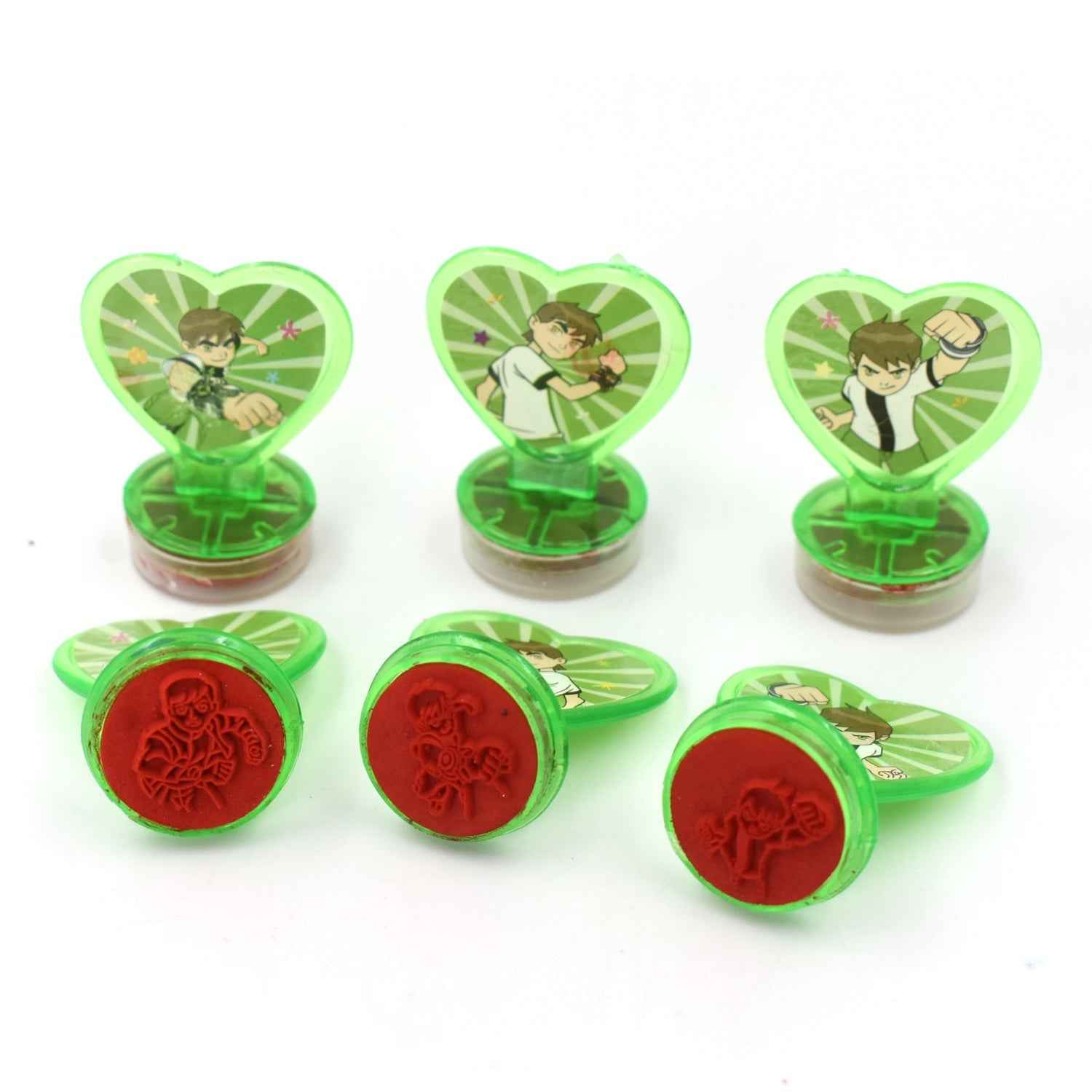 Set of six colorful heart-shaped kids reward stamps for motivation.