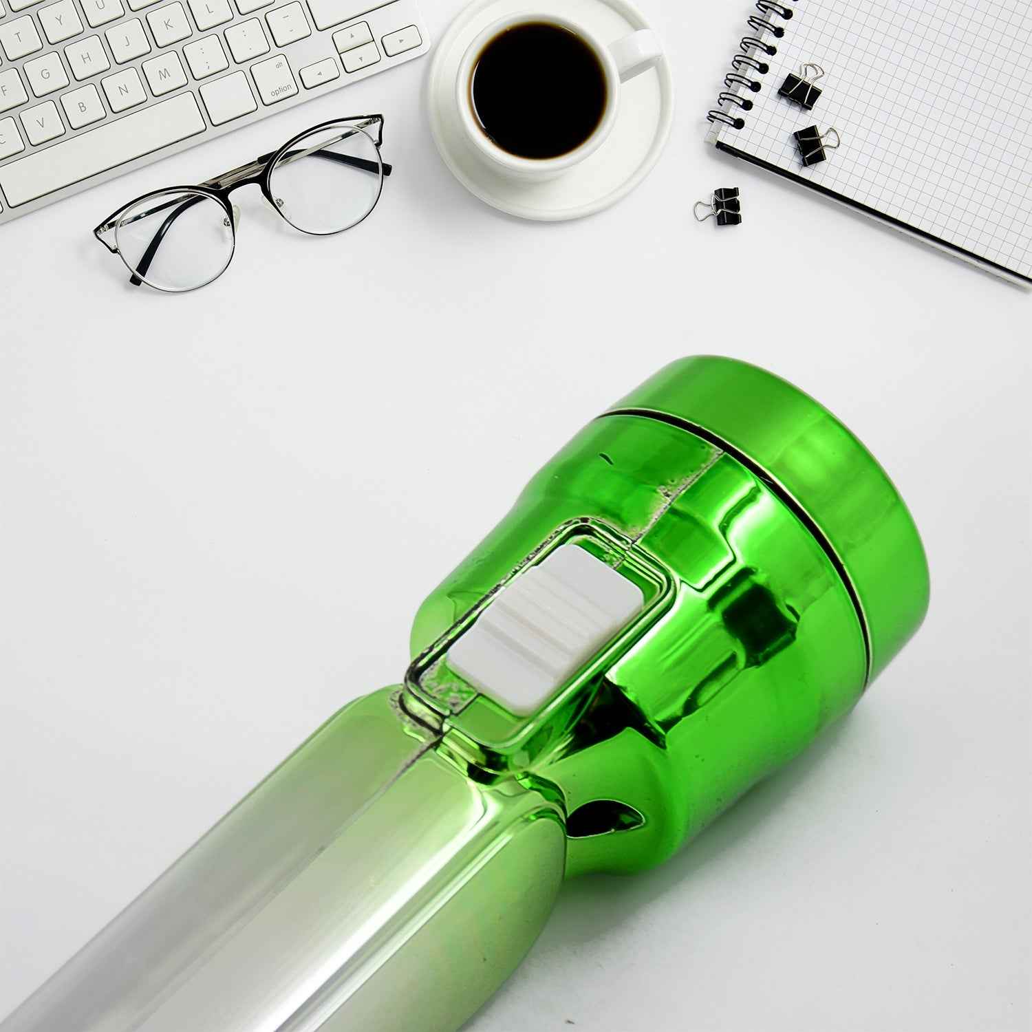 USB rechargeable torchlight showing its charging port.