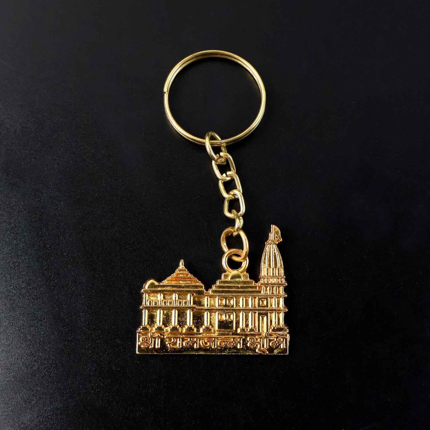 Ram Mandir Keychain – Premium Golden Metal Devotional Accessory