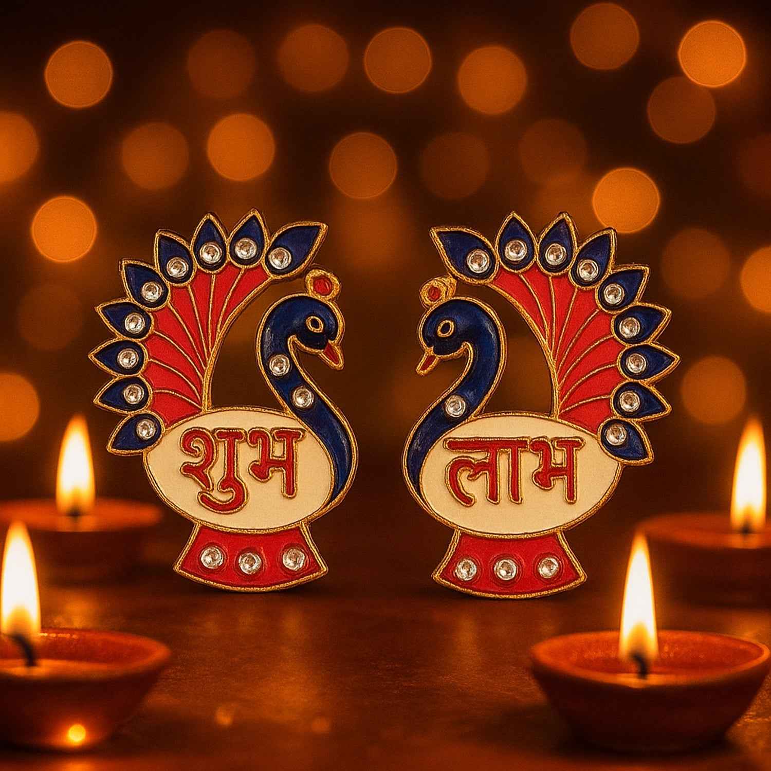 Peacock Wall Hanging Set – Traditional Shubh Labh Decor for Festivals