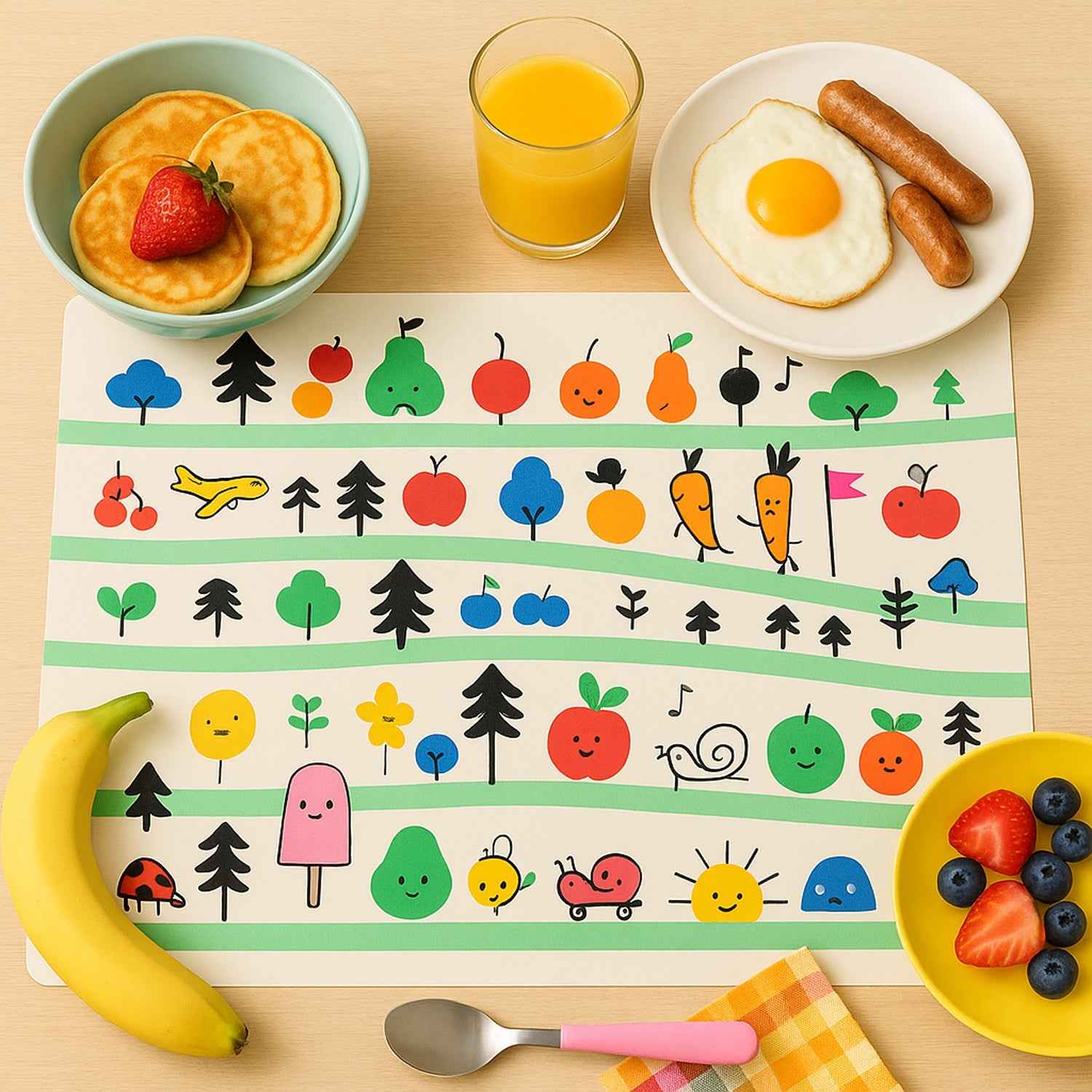 Kids Placemat Set – Colorful Cartoon Designs, Easy Clean
