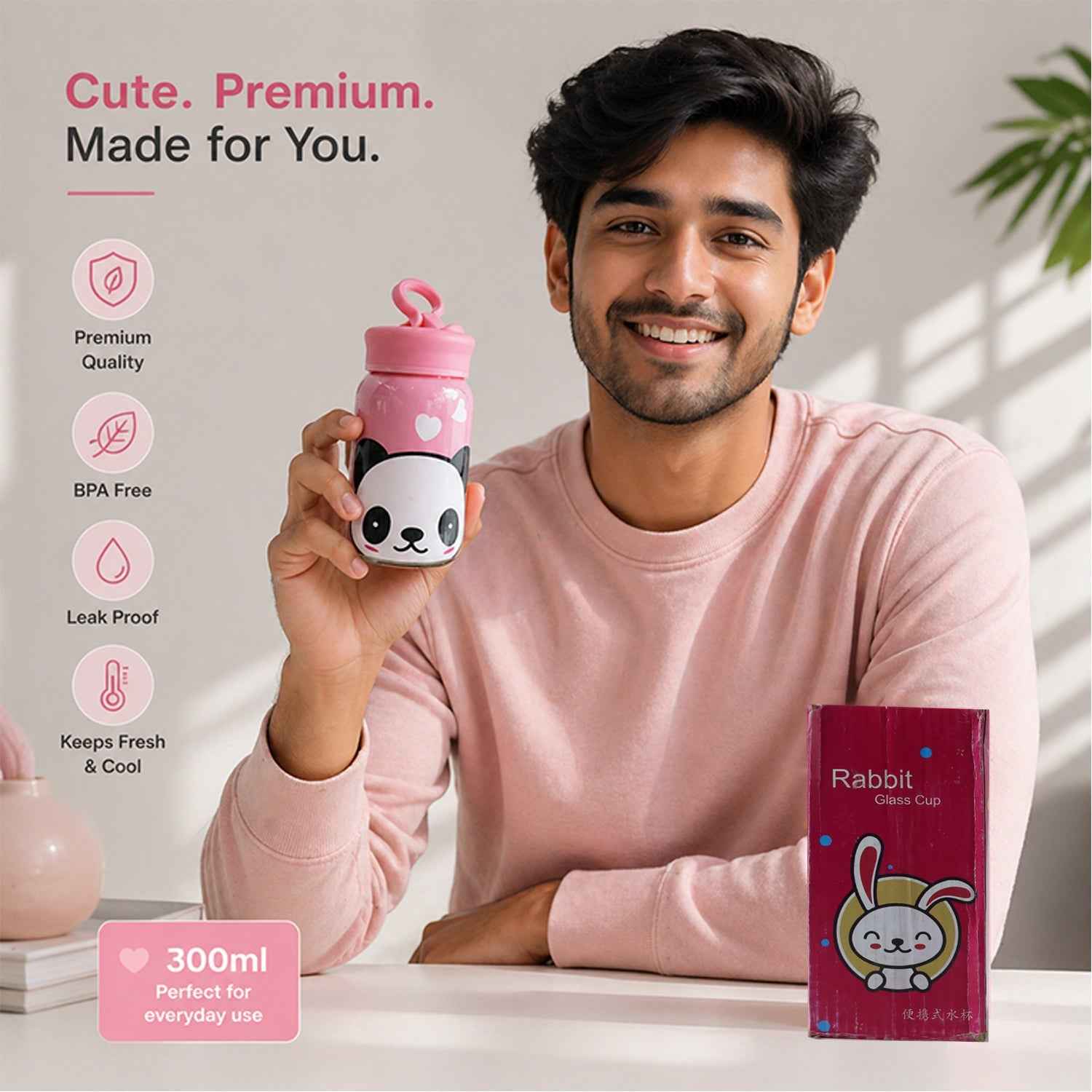 Glass Drinking Bottle Ð Durable & Cute Cartoon Design