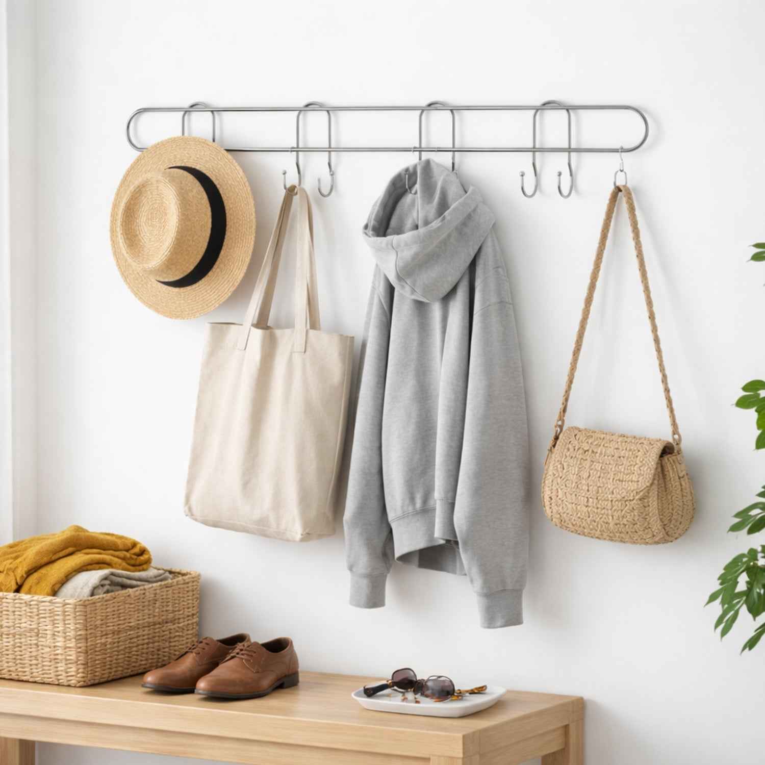 Heavy Duty Wall Mounted Hook Rack – Durable Stainless Steel Organizer