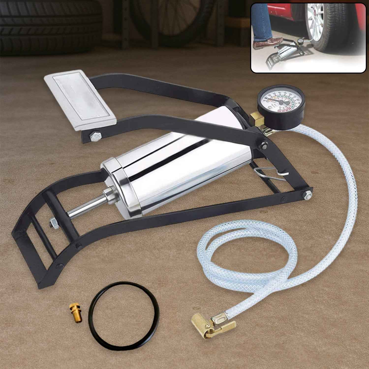 Steel Foot Pump – Heavy Duty Car & Bike Tire Inflator | Carivox