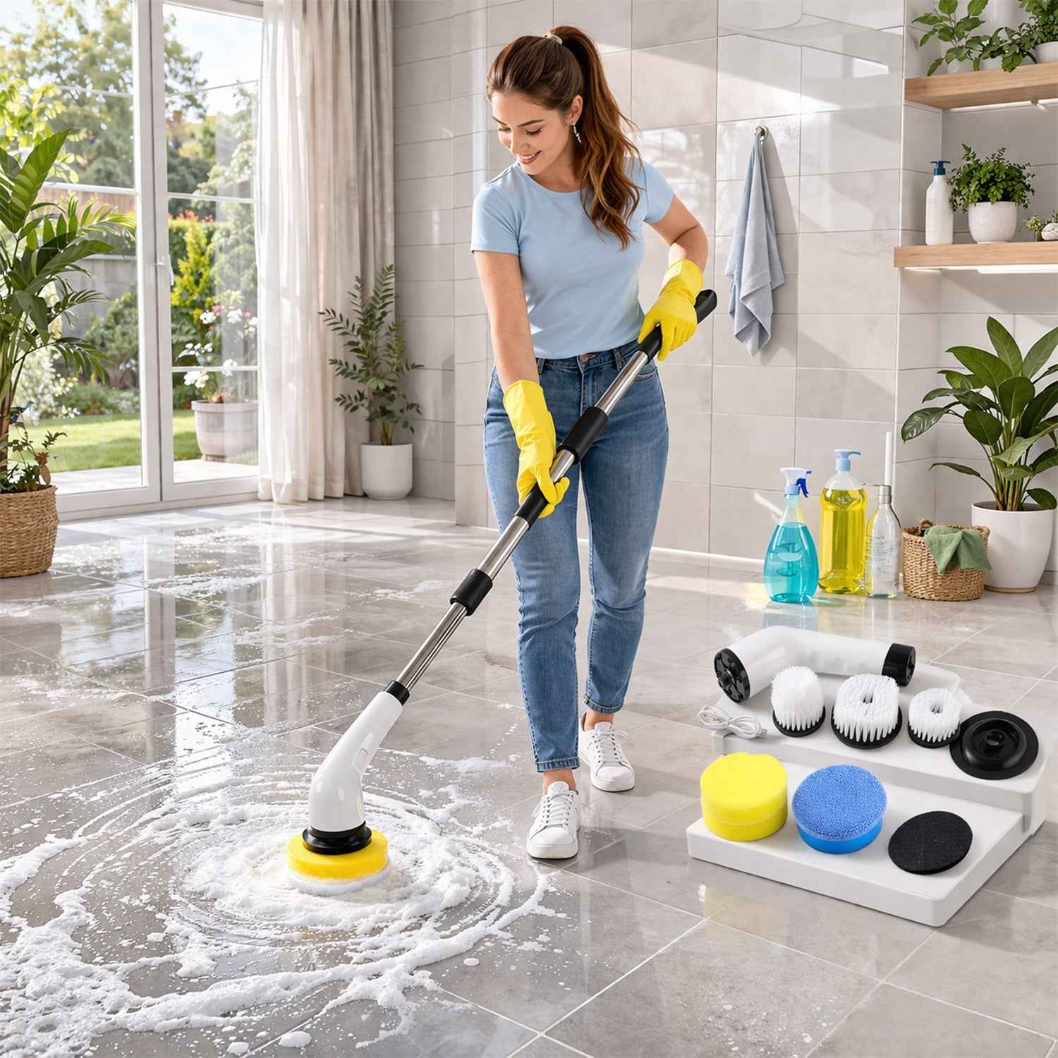 Electric Spin Scrubber – Cordless 9-in-1 Cleaner with Telescopic Handle