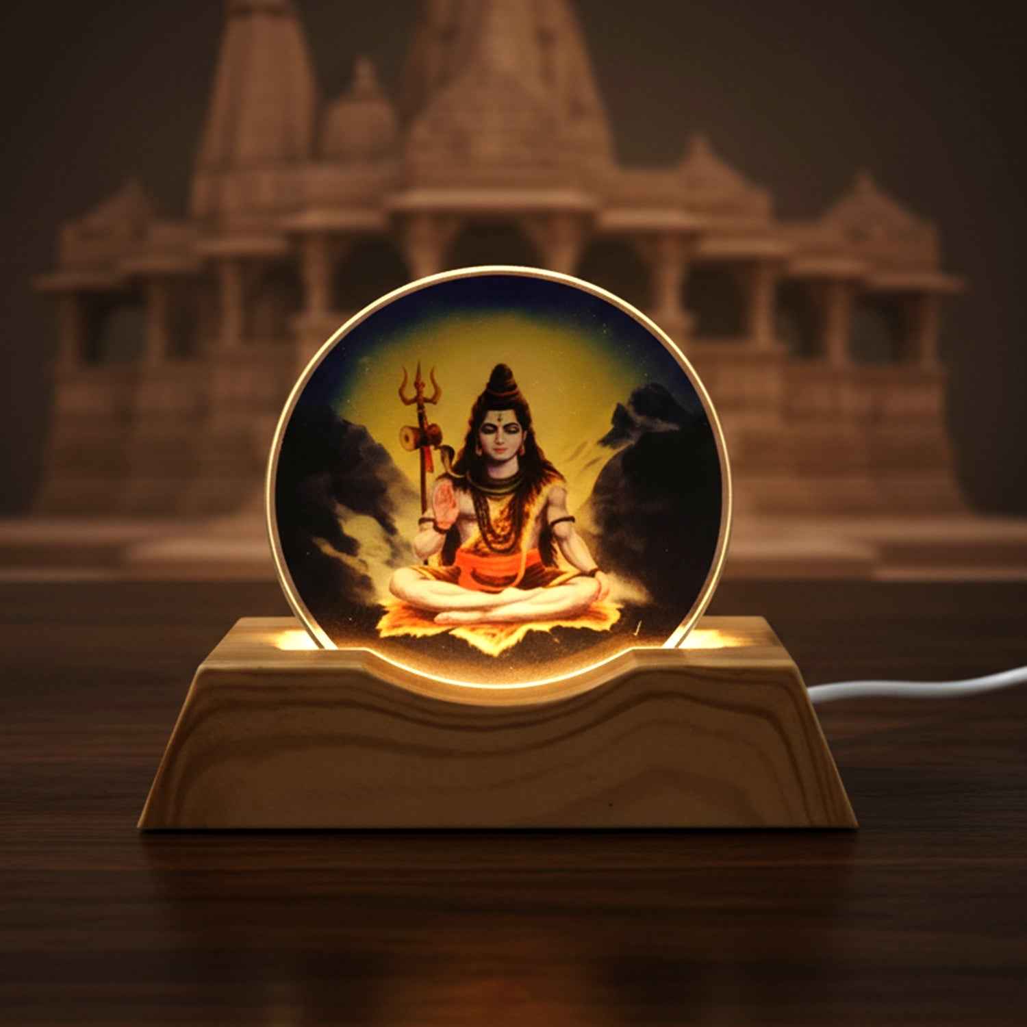 Lord Shiva LED Night Lamp – 3D Creative Wooden Base Light