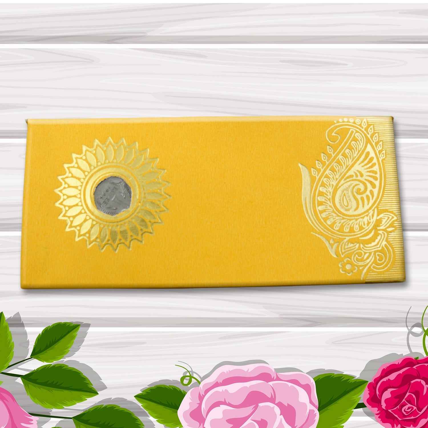 Hand holding a decorative cash gift envelope with a unique self-closure design.