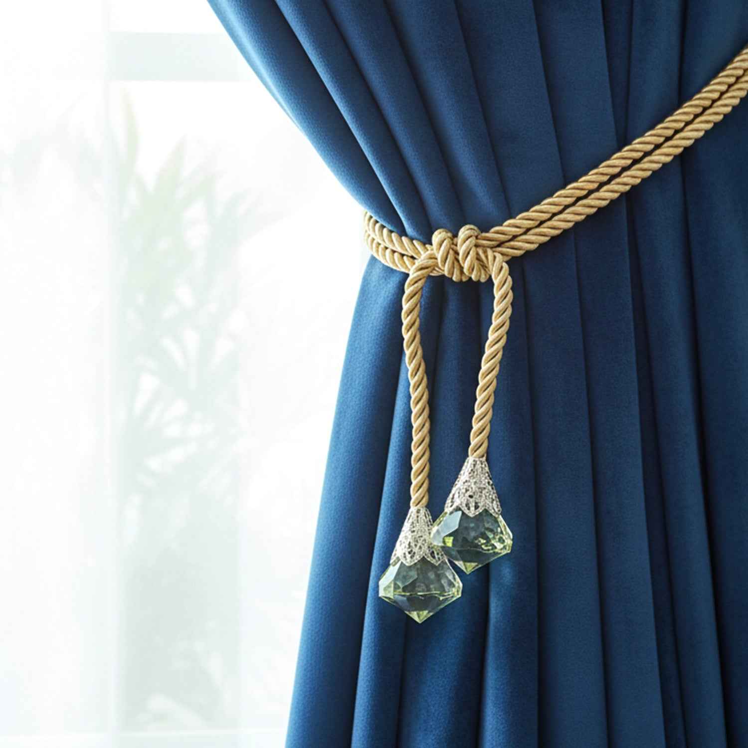 Luxury Curtain Tassel Tieback – Elegant Twisted Rope with Crystal Ends