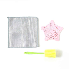 Kitchen Cleaning Set – 3-in-1 Combo with Scrub Pad & Bottle Brush