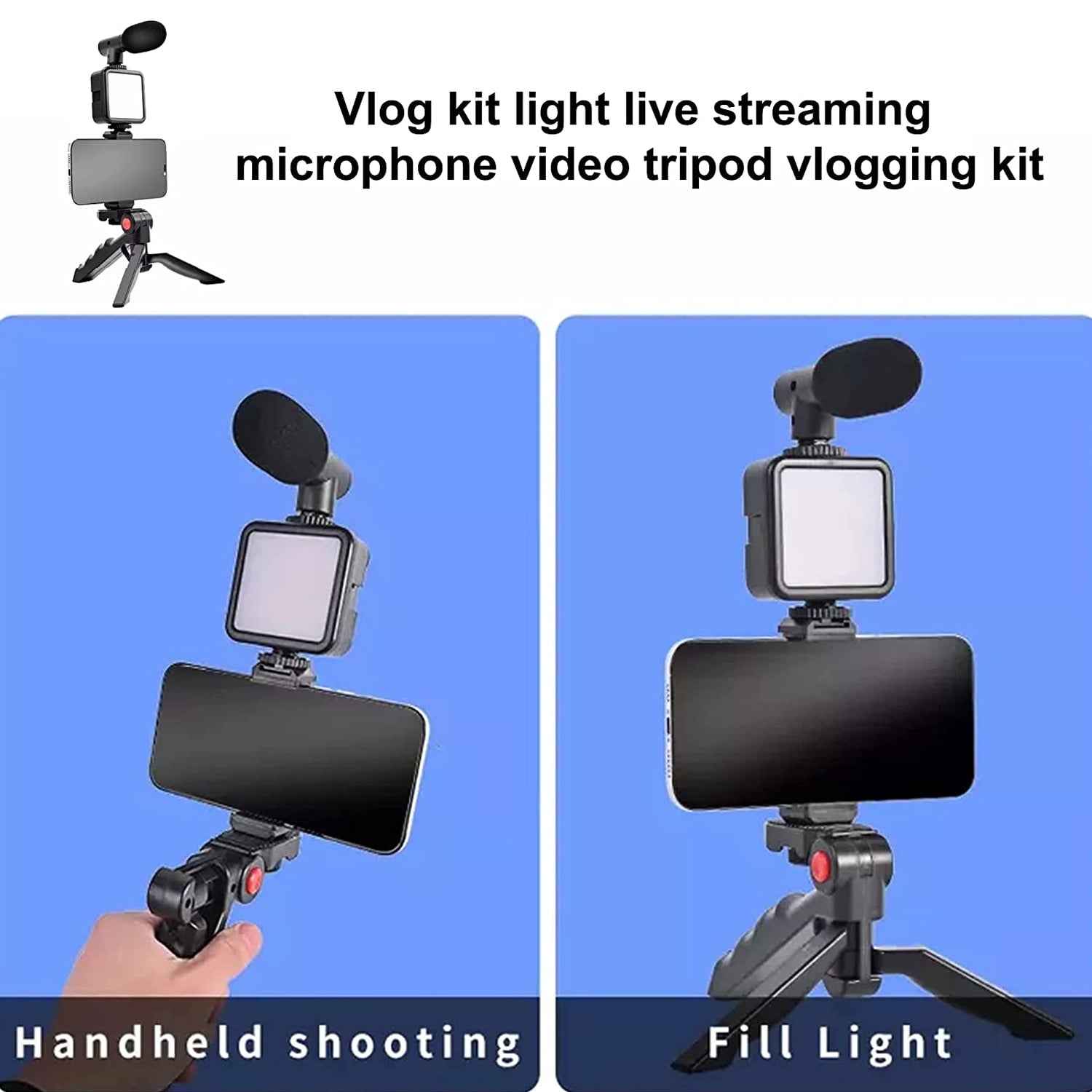 Vlogging Kit – Mini Tripod, Mic & LED Light for Video Making | Mobiléon