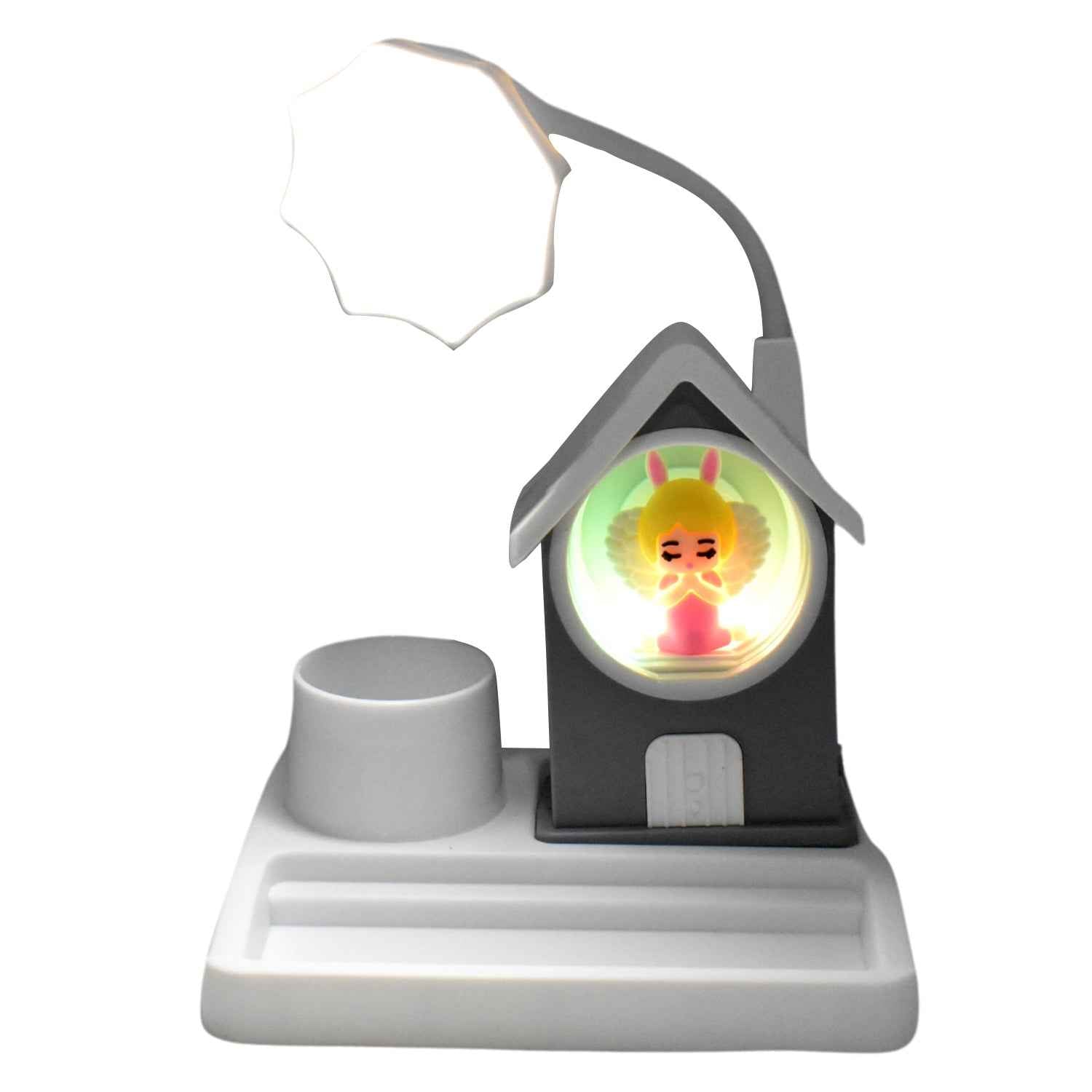 Charming House-Shaped Cartoon LED Desk Lamp, offering multi-color ambient lighting.