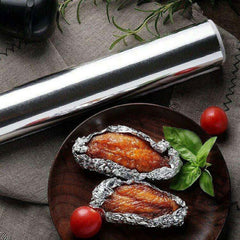 Heavy-duty non-stick aluminum foil roll for kitchen use.