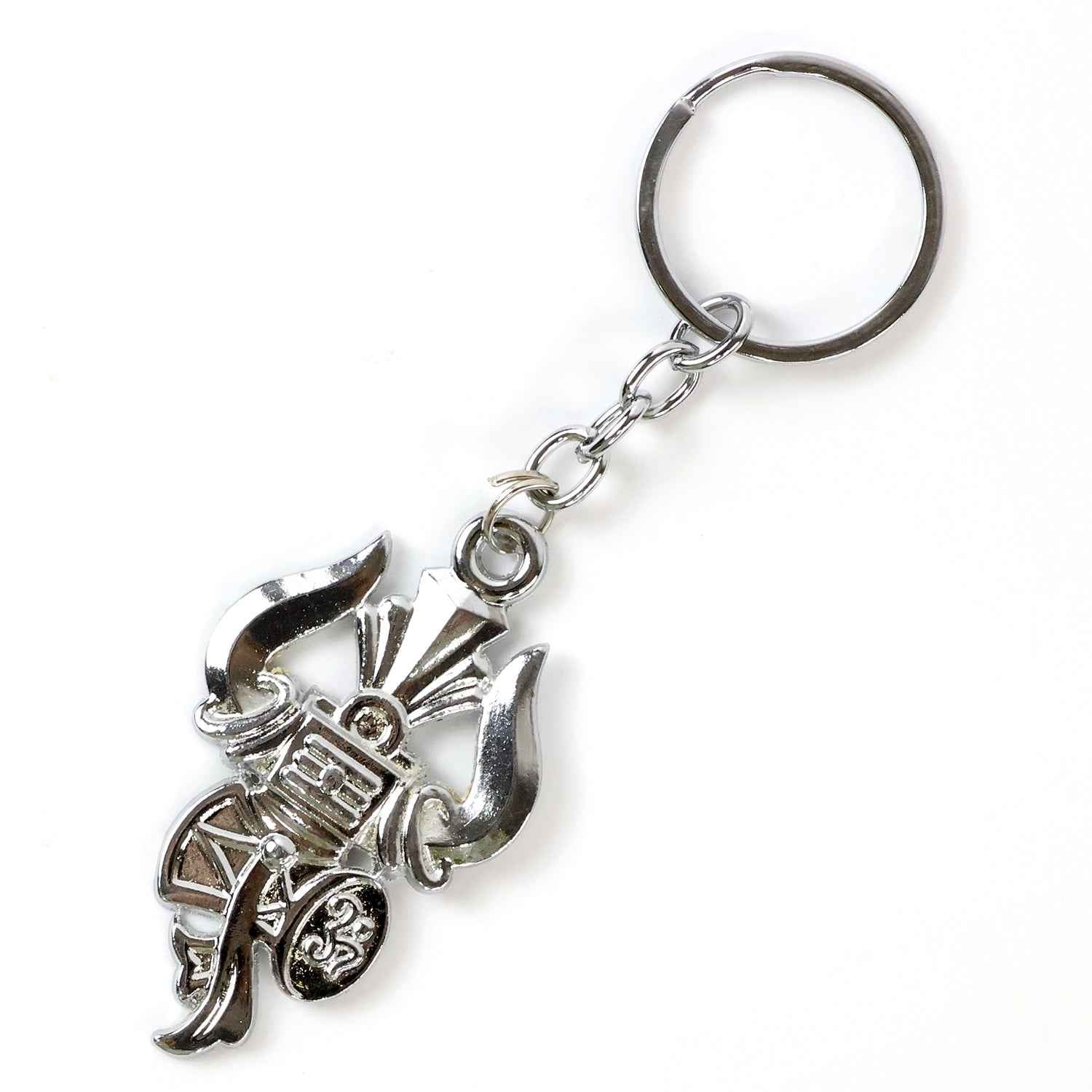 Trishul Damru Keychain – Durable Silver Metal Spiritual Accessory