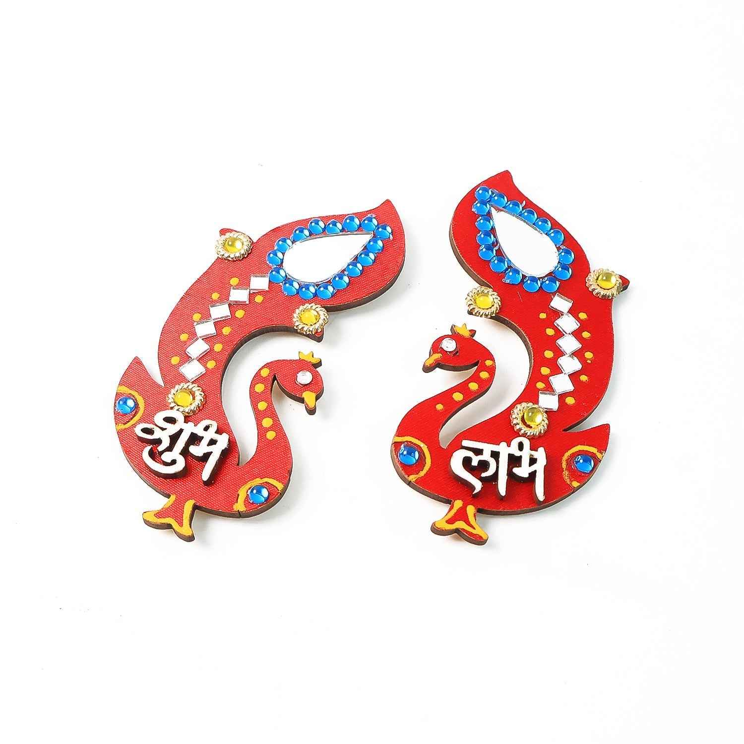 Shubh Labh Wall Hanging – Traditional Peacock Wooden Décor Set