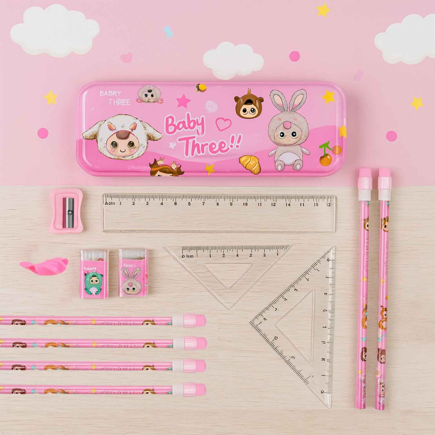 Cartoon Stationery Set for Kids – Complete 14-Piece School Supplies