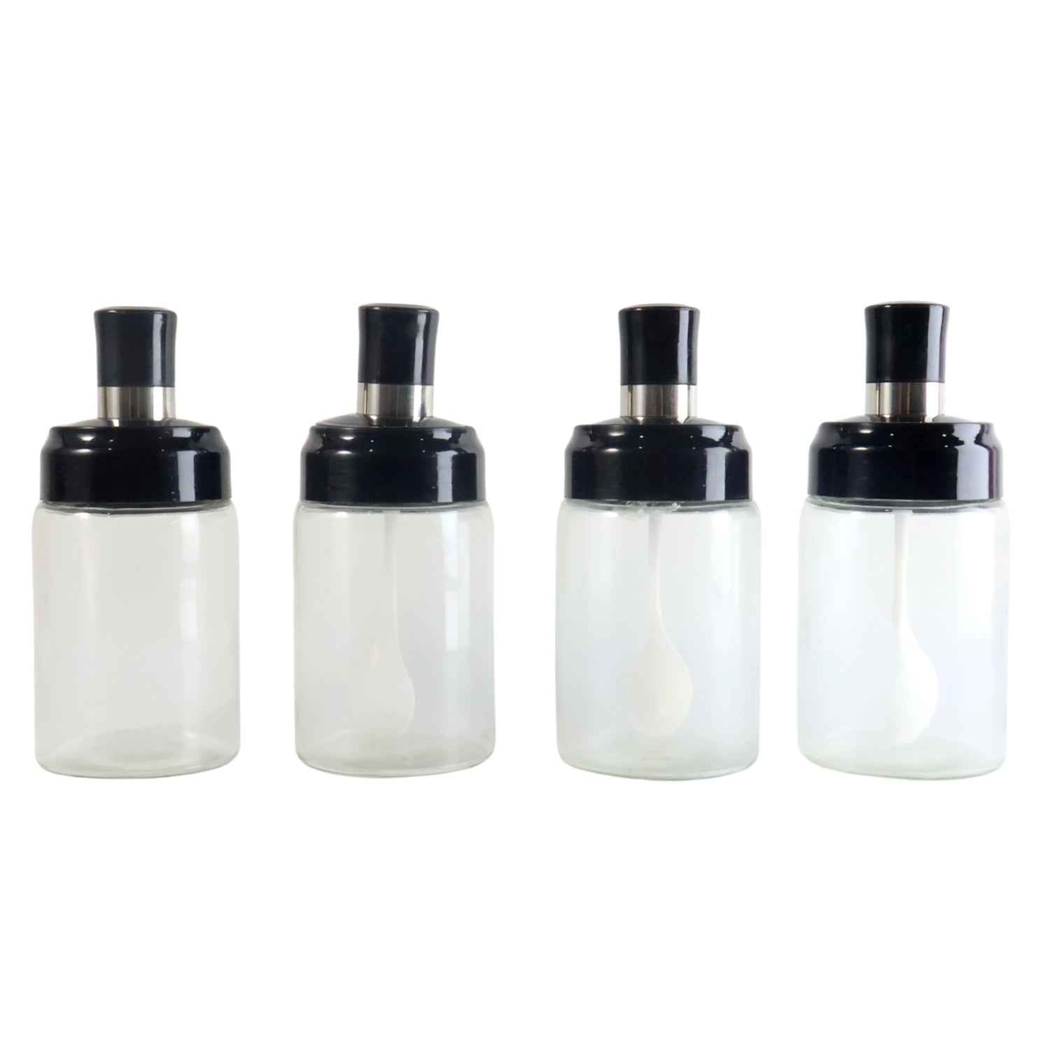 Transparent Spice Jar Set with Spoon – Airtight 4-Pc Container