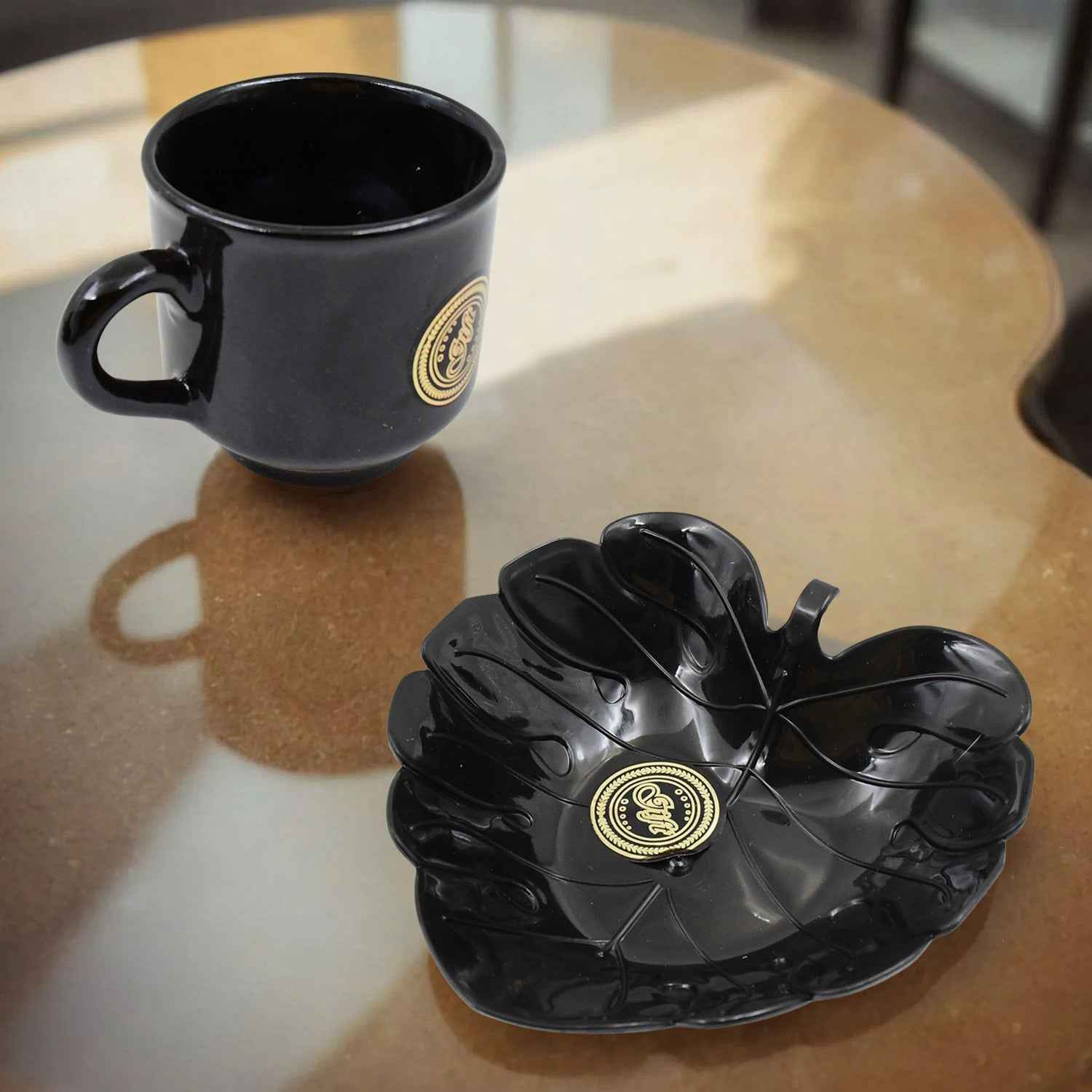 Ceramic Tea Cup Set – 8-Piece with Leaf Serving Bowls | A One
