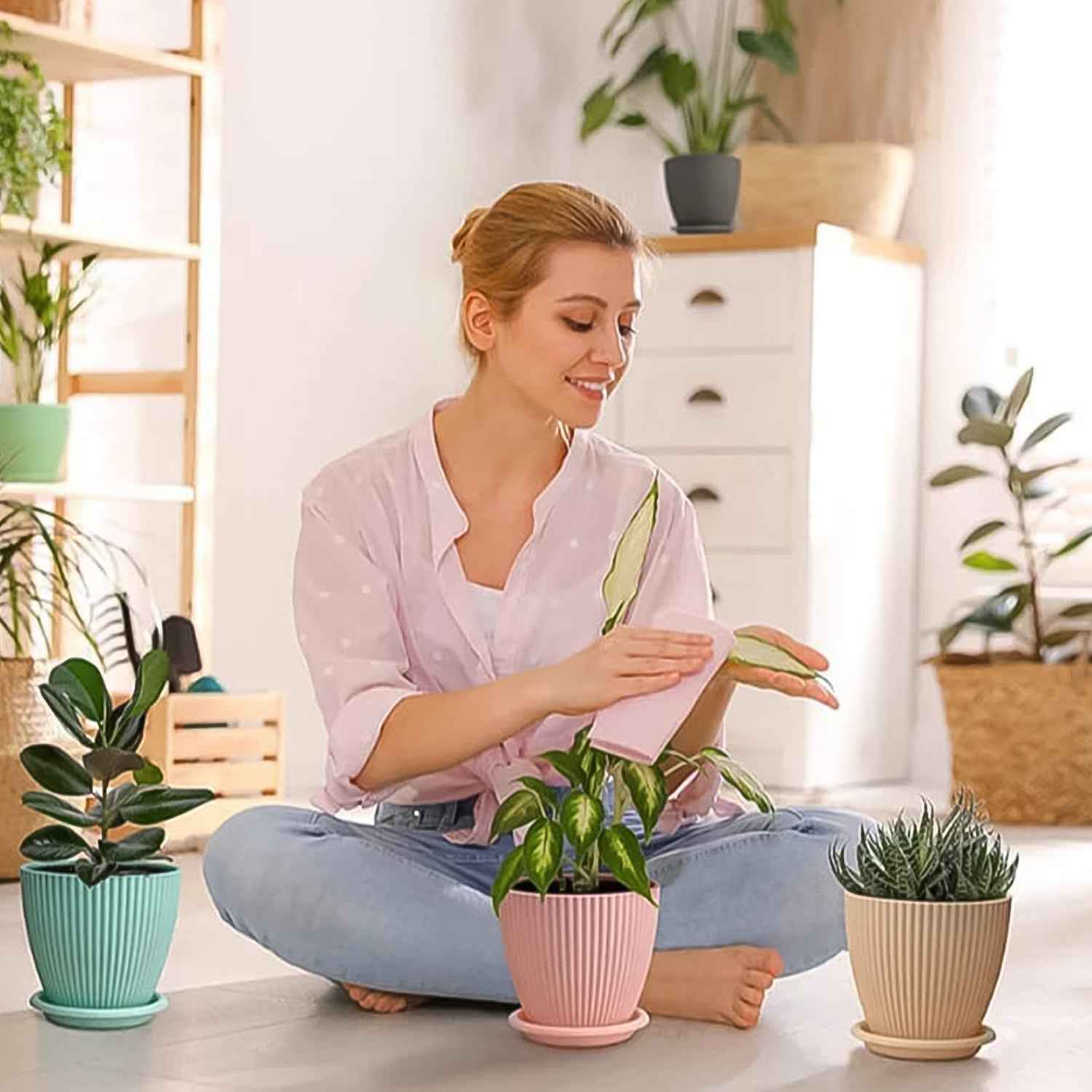 Plastic Flower Pot Set – 5 Durable Planters with Trays | Indo Glow