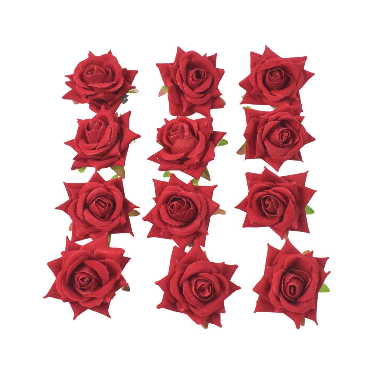 Velvet Rose Hair Clip – Red Flower Design (12 Pcs) | Calm & Curl