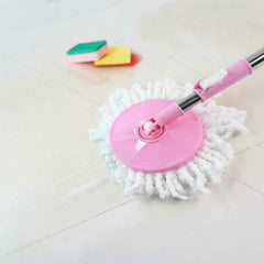 360° rotating mop head effortlessly cleaning a tiled floor surface.