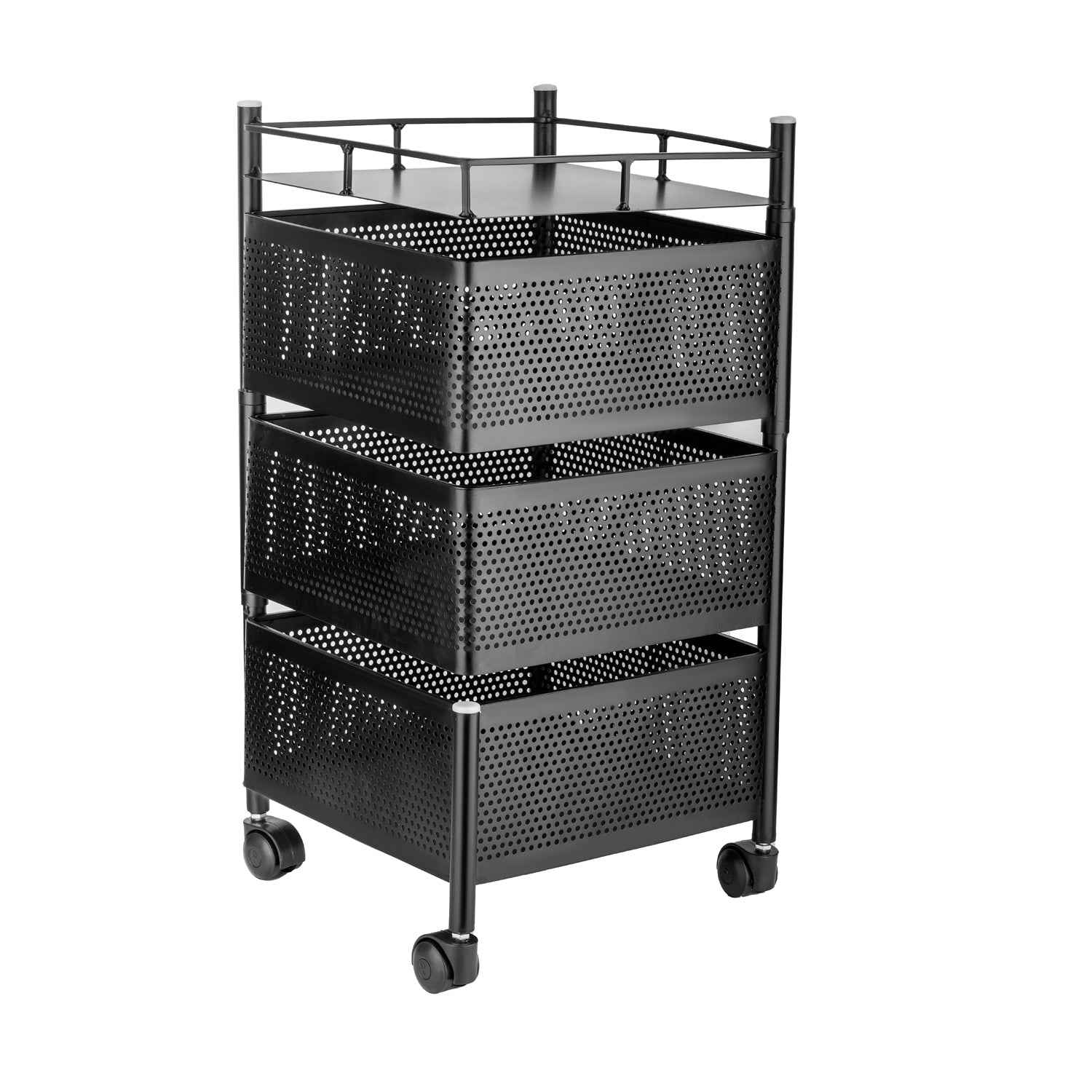 Metal Kitchen Trolley – 3-Layer Rotating Baskets | CookAura