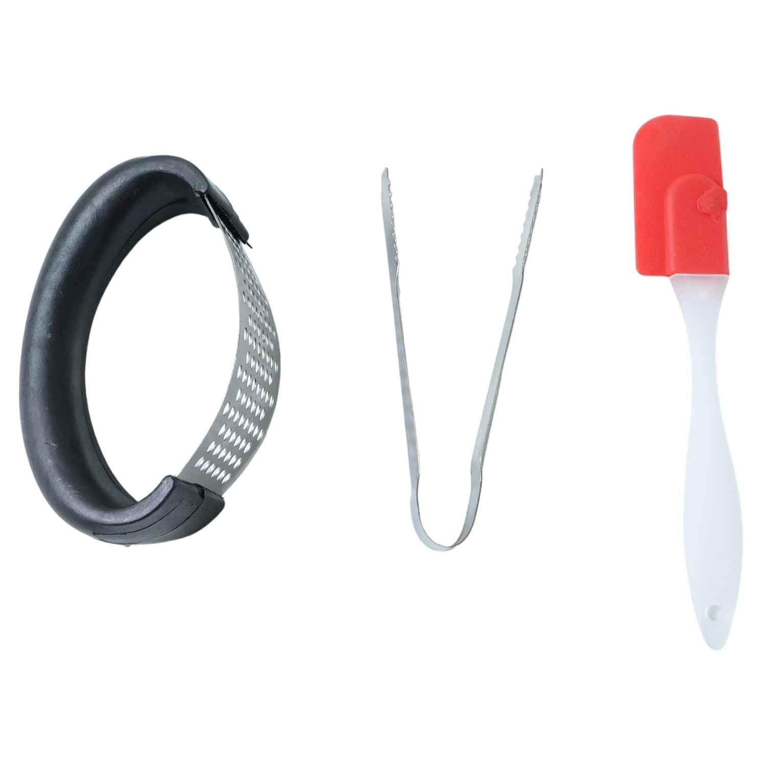 3-in-1 Kitchen Tool Set – Garlic Crusher, Tongs & Silicone Spatula