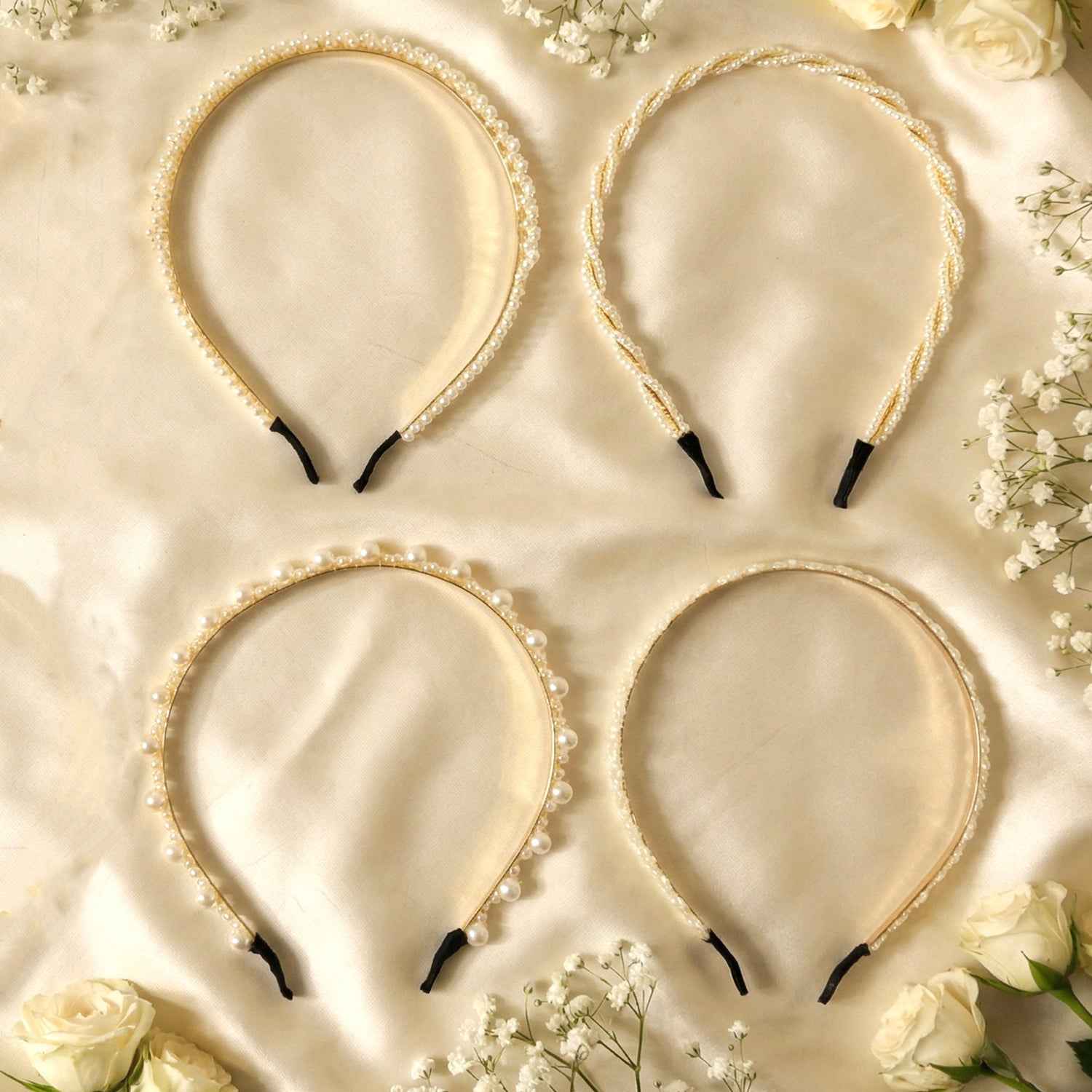 Designer Hair Band Set – Elegant 8-Piece Pearl & Floral Collection