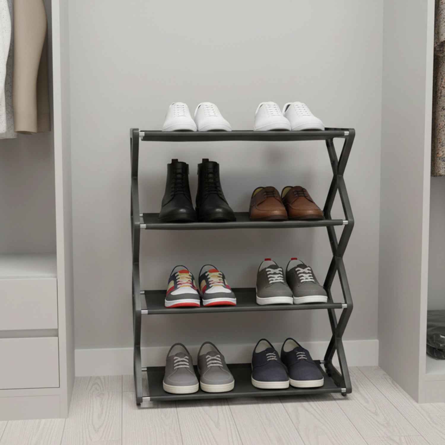 4 Layer Foldable Shoe Rack – Space-Saving Storage Solution