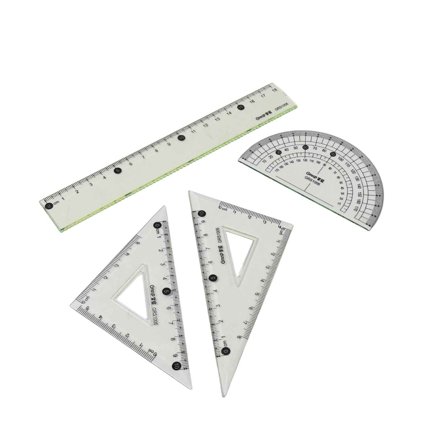 Geometry Set – 4-Piece Transparent Plastic Ruler Kit