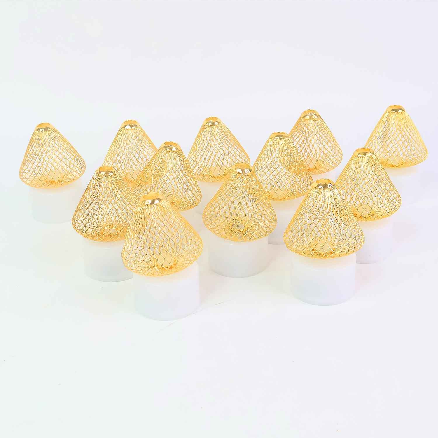 LED Flameless Candle Lights – Set of 12 with Golden Net Cover